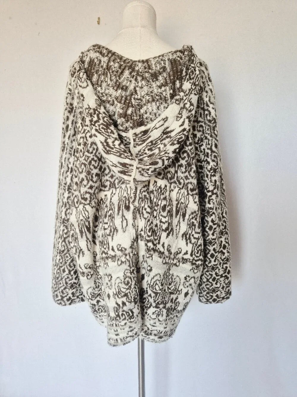 Free People Raggy Wool Blend Hooded Oversize Relaxed Sweater V-Neck Olive Beige